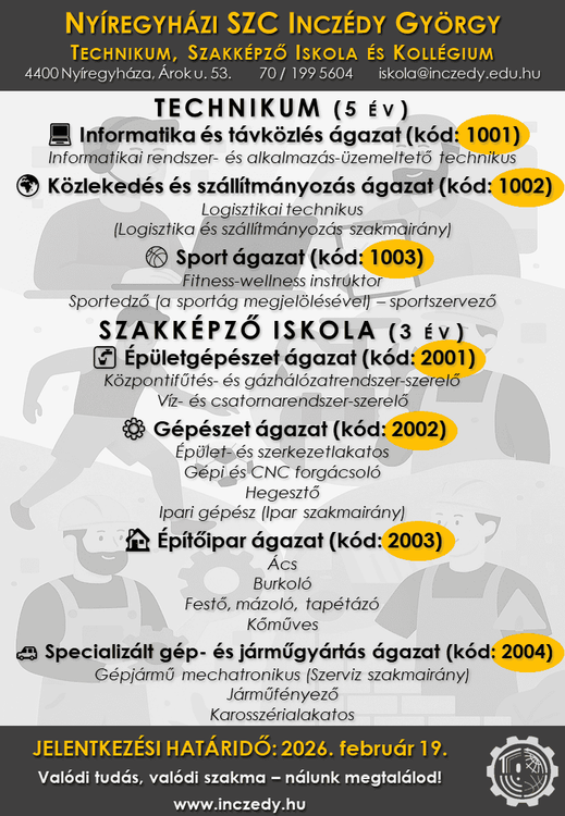 Pályaválasztási tájékoztató a 2026/2027. tanévre