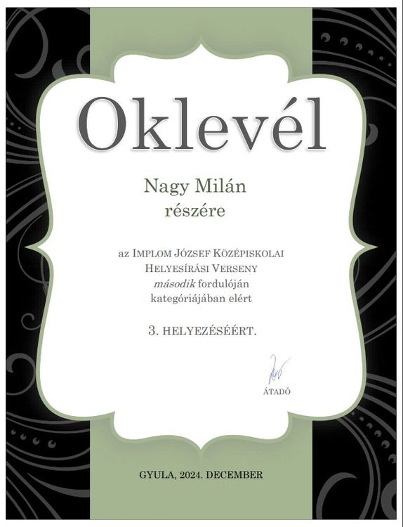 Implom József Középiskolai Helyesírási Verseny